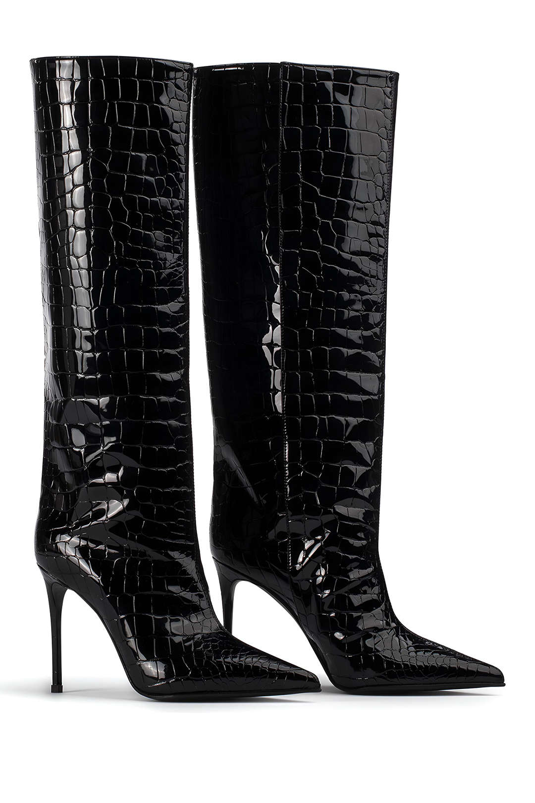 Camille | Croco-Leder-Stiefel mit Stiletto-Absatz