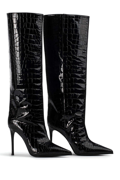 Camille | Croco-Leder-Stiefel mit Stiletto-Absatz
