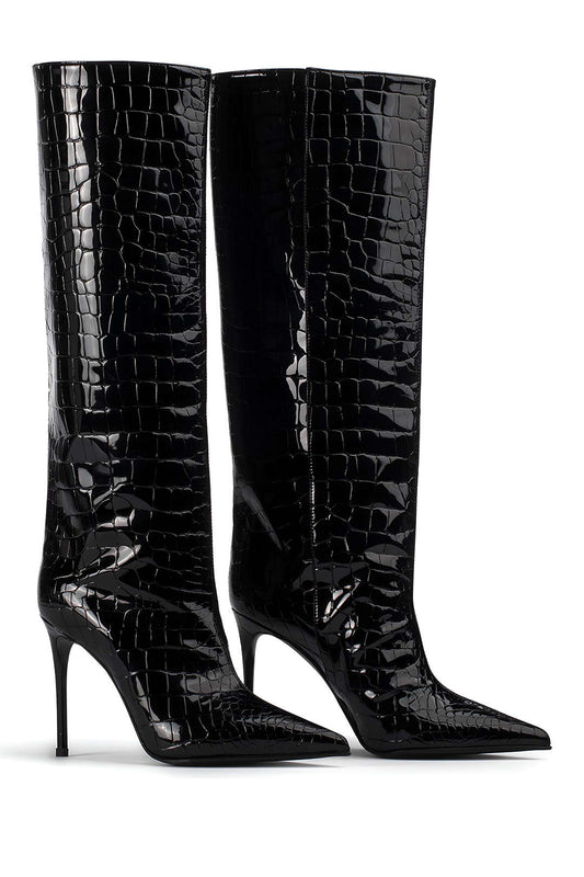 Camille | Croco-Leder-Stiefel mit Stiletto-Absatz