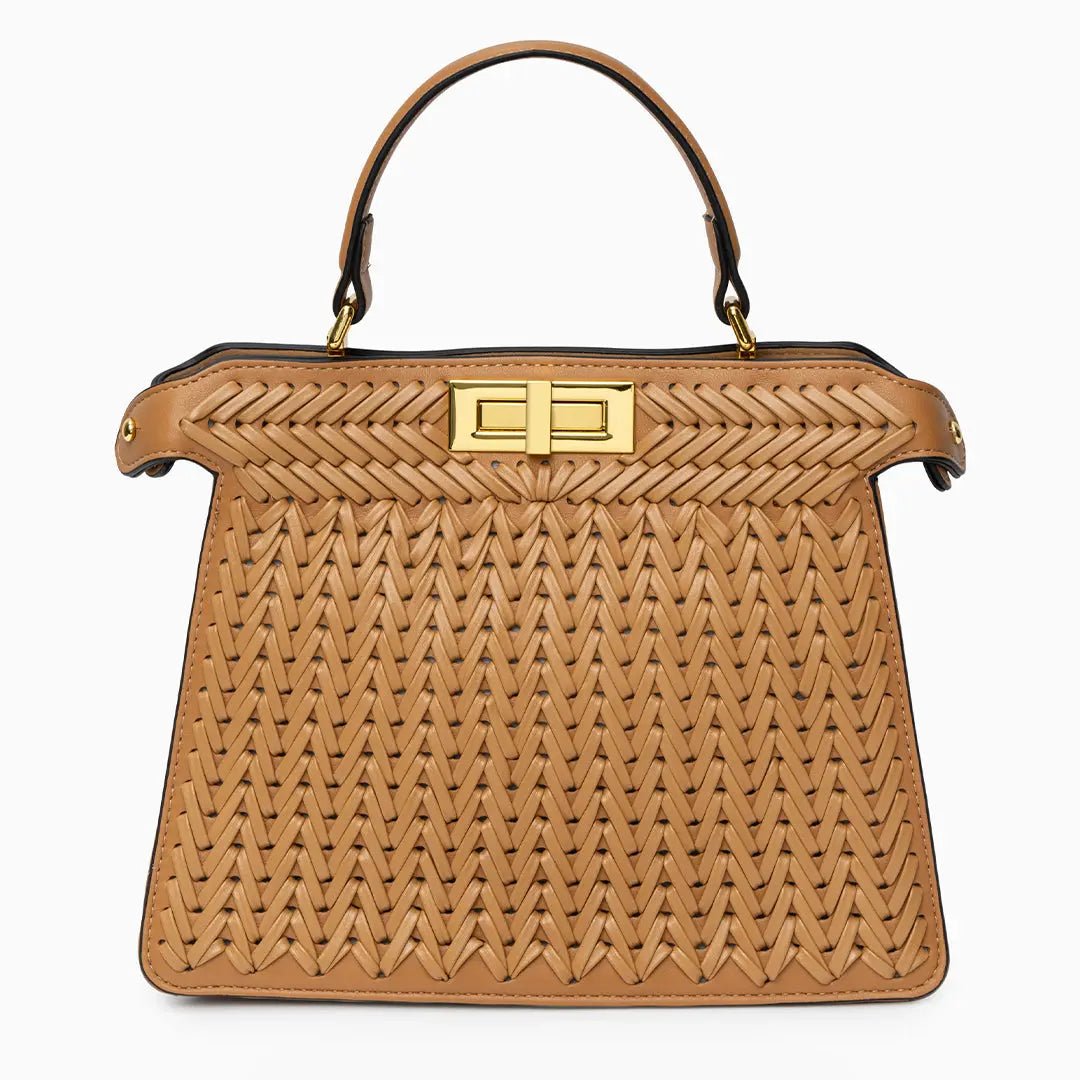 Estelle | Elegante geflochtene Handtasche mit Drehverschluss & goldenen Details
