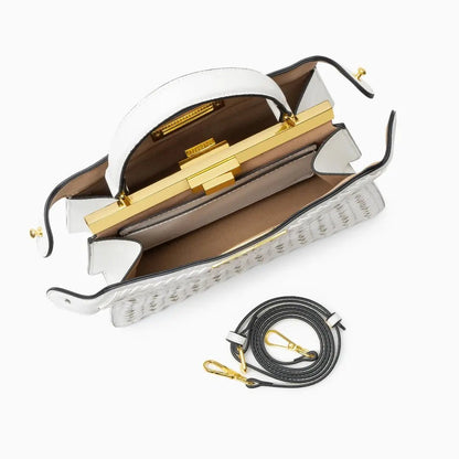 Estelle | Elegante geflochtene Handtasche mit Drehverschluss & goldenen Details