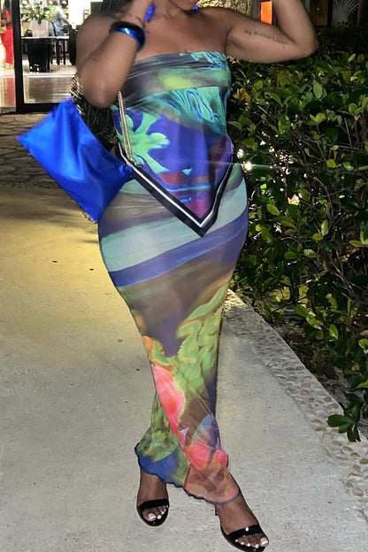 Rosina | Zweiteiliges Set mit abstraktem Print & Bandeau-Top