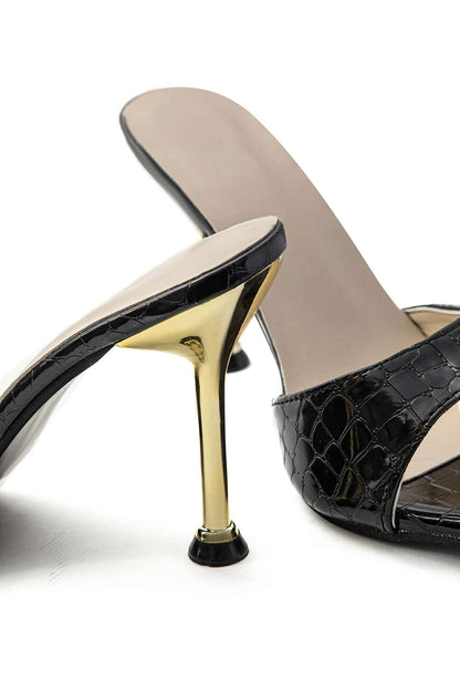 Isabelle | Luxus Schwarze Croc-Embossed Mule Heels – Elegant & Stilvoll