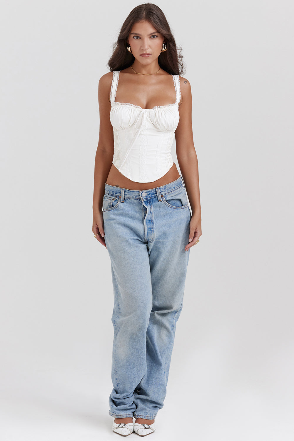 Beate | Weißes Korsett-Top mit Schnürung für Frauen