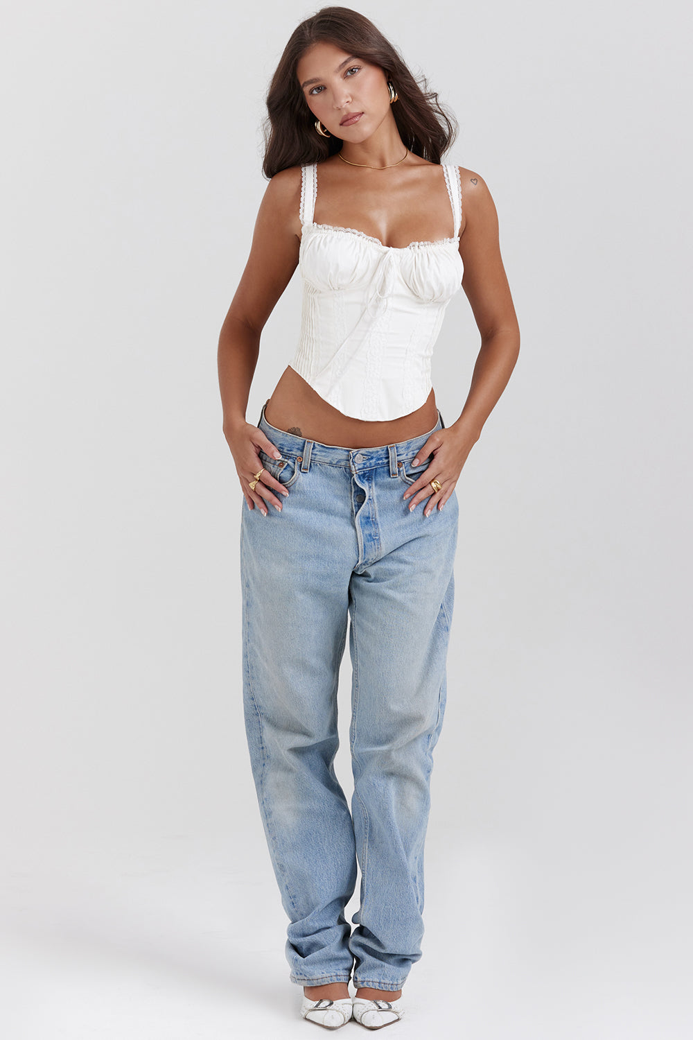 Beate | Weißes Korsett-Top mit Schnürung für Frauen