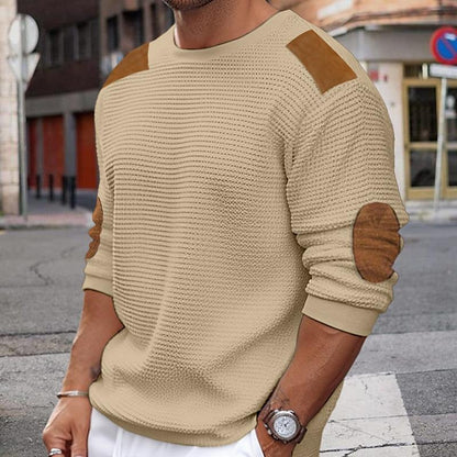 Wilbur | Weißer Strickpullover mit braunen Akzenten