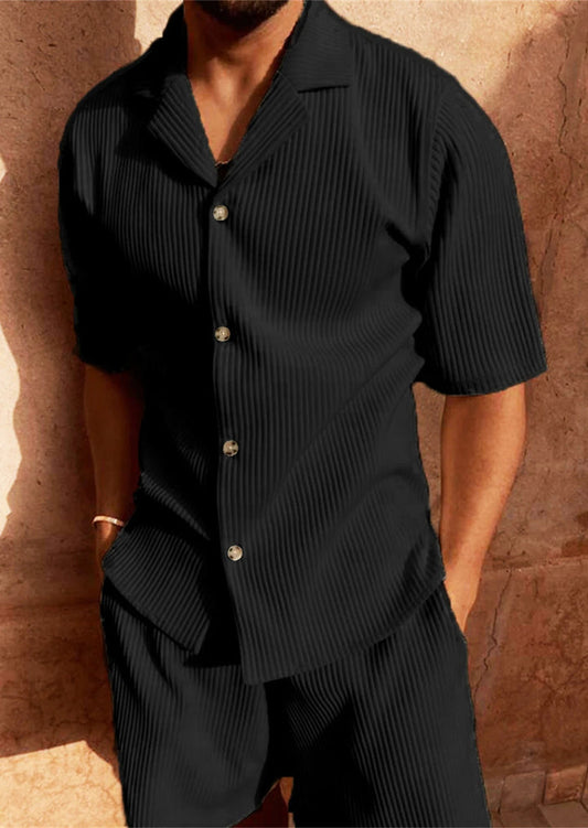 Herren-Shorts-Set mit gestreiftem Kurzarmhemd