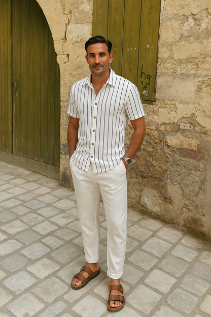 Stilvolles Herren Sommer-Set | Gestreiftes Hemd & Leinen-Mix Hose