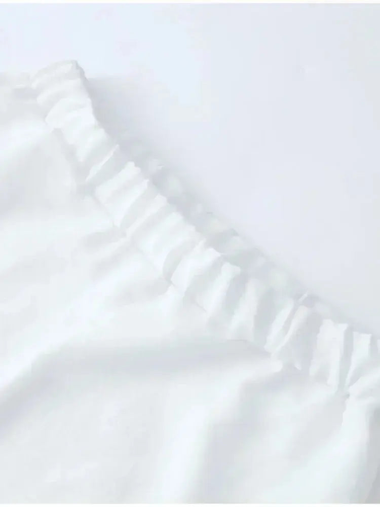 Zoë | Leichtes Leinenset mit gerüschtem Saum und Ballonärmeln