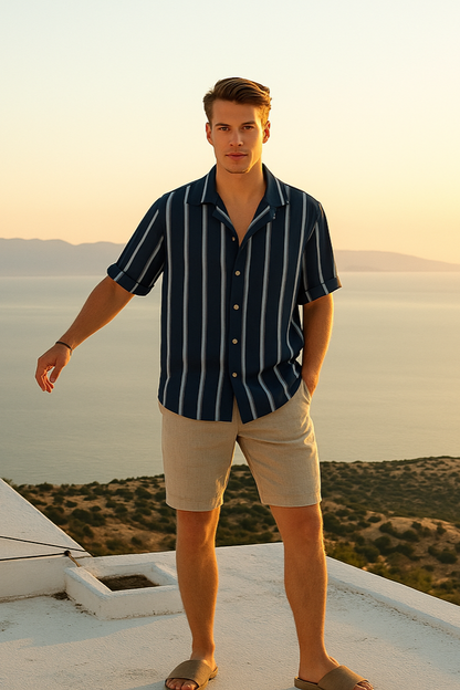 Klassisches Herren Sommer-Set mit Streifen | Hemd & Shorts
