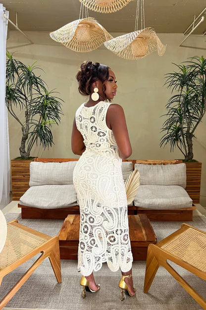 Celina | Zweiteiliges Häkel-Set mit Crop-Top & Midi-Rock