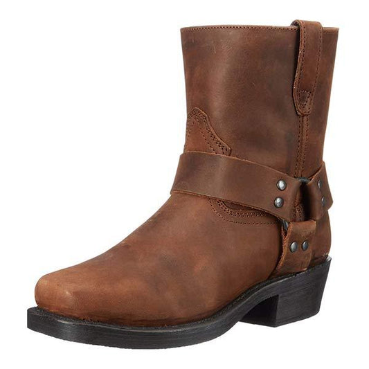 Damen-Mid-Cut-Lederstiefel im Bikerstil mit Harness-Detail