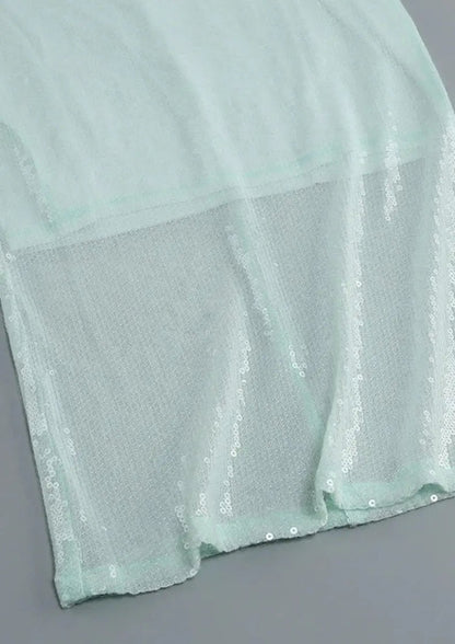 Maya | Spitze Front Langen Ärmeln Mintgrünes Glitzer Kleid Damen