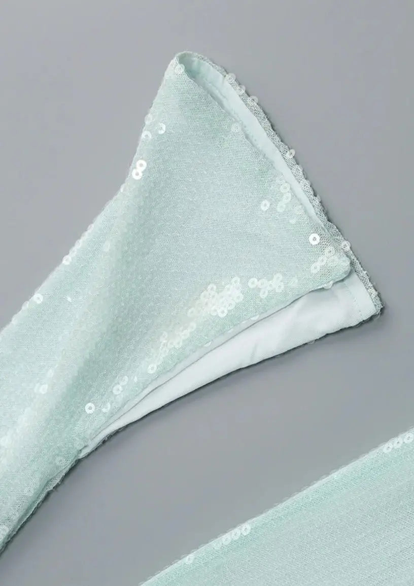 Maya | Spitze Front Langen Ärmeln Mintgrünes Glitzer Kleid Damen