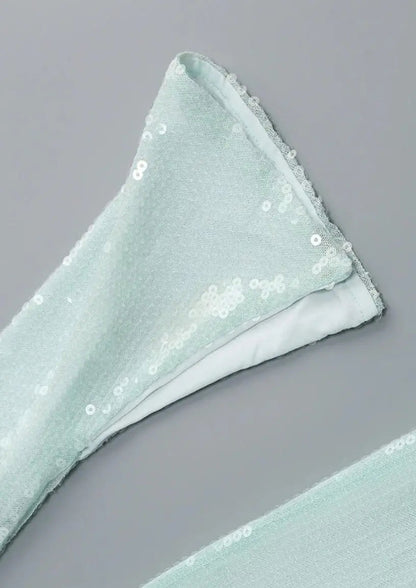 Maya | Spitze Front Langen Ärmeln Mintgrünes Glitzer Kleid Damen