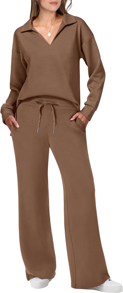 Damen Zweiteiler mit Kragenpullover und weitem Hosen-Set