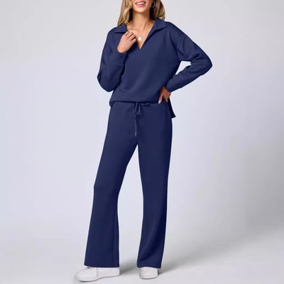 Damen Zweiteiler mit Kragenpullover und weitem Hosen-Set