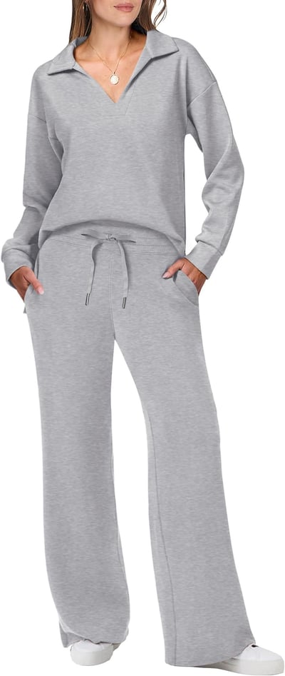 Damen Zweiteiler mit Kragenpullover und weitem Hosen-Set