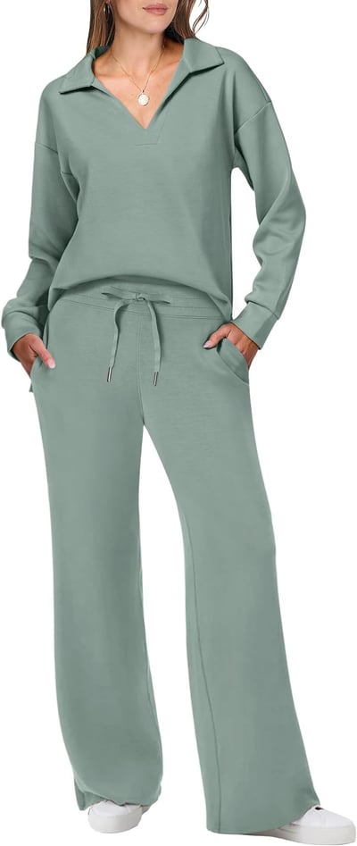 Damen Zweiteiler mit Kragenpullover und weitem Hosen-Set