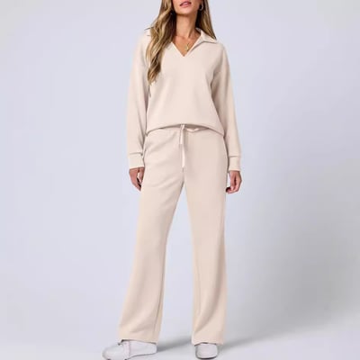 Damen Zweiteiler mit Kragenpullover und weitem Hosen-Set