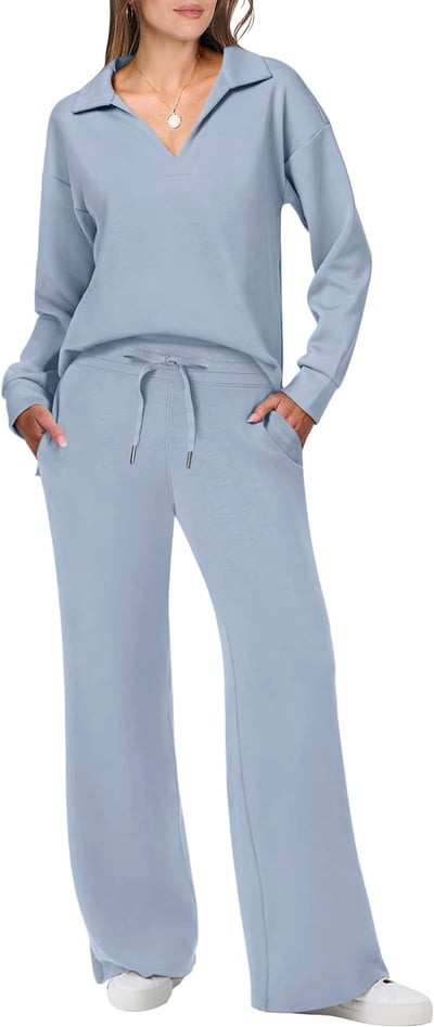 Damen Zweiteiler mit Kragenpullover und weitem Hosen-Set