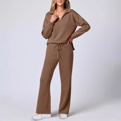 Damen Zweiteiler mit Kragenpullover und weitem Hosen-Set