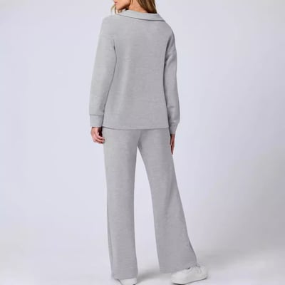 Damen Zweiteiler mit Kragenpullover und weitem Hosen-Set