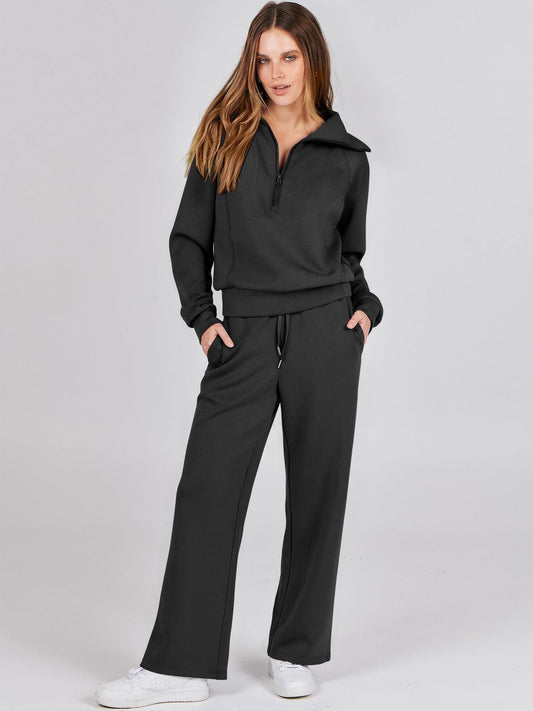 Damen Freizeitanzug mit Zipper-Pullover und weiter Hose