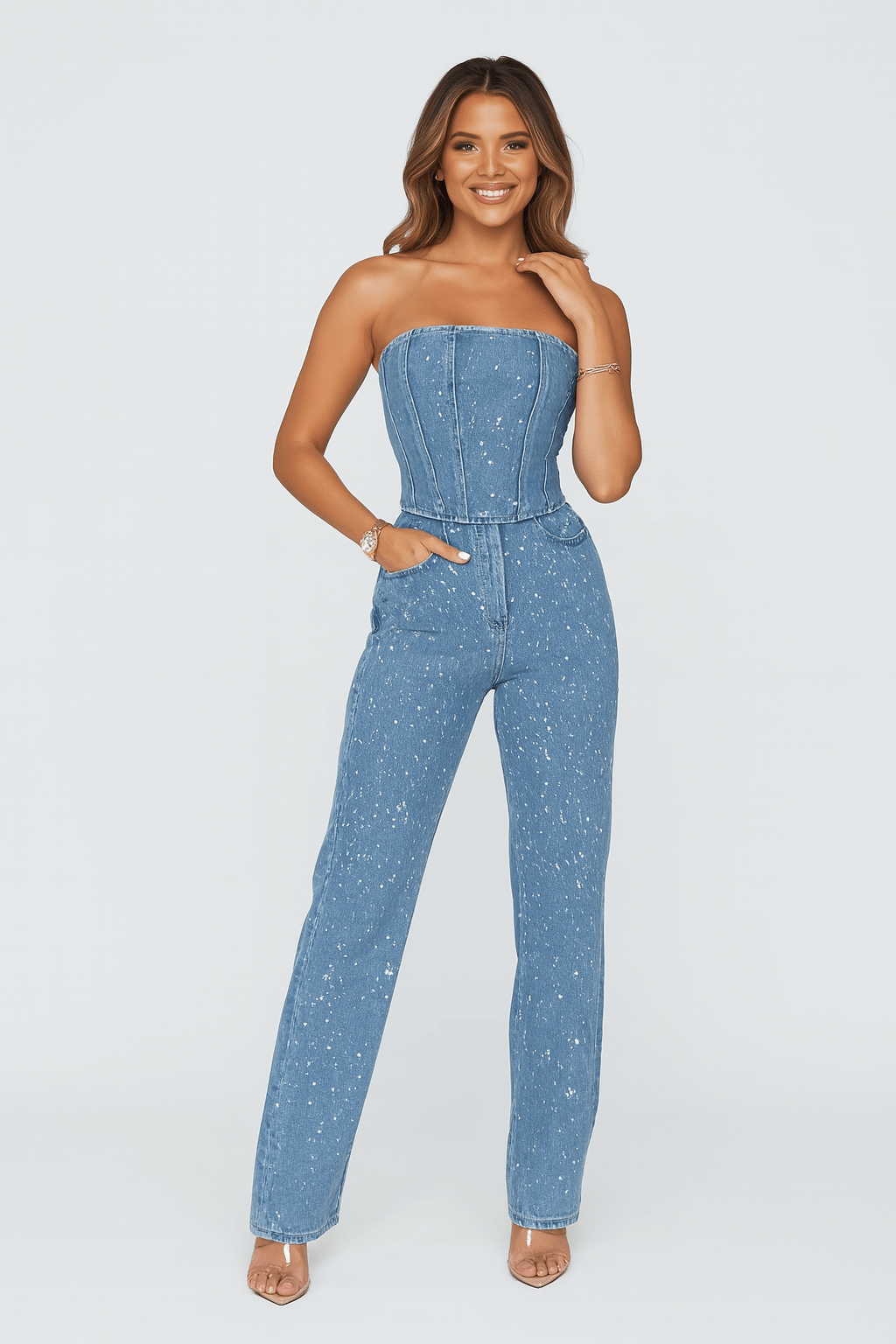 Strapsloser Denim Jumpsuit – Eleganter Einteiler mit figurbetontem Schnitt