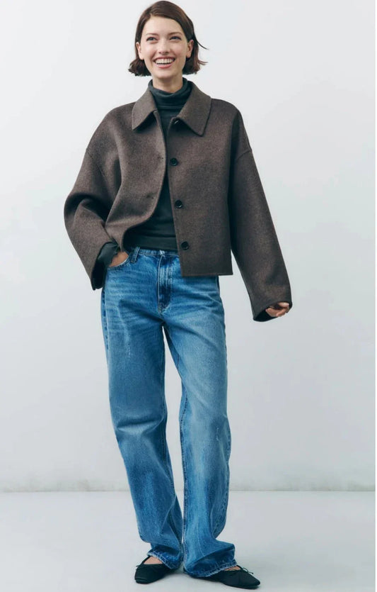 Damen Übergangsjacke Oversize – Eleganter Kurz-Mantel mit Knöpfen