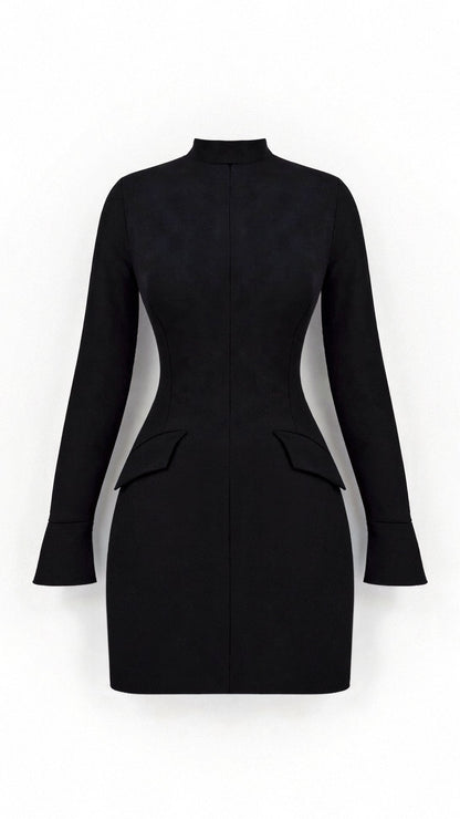 Elegantes Etuikleid Schwarz | Businesskleid mit Langarm