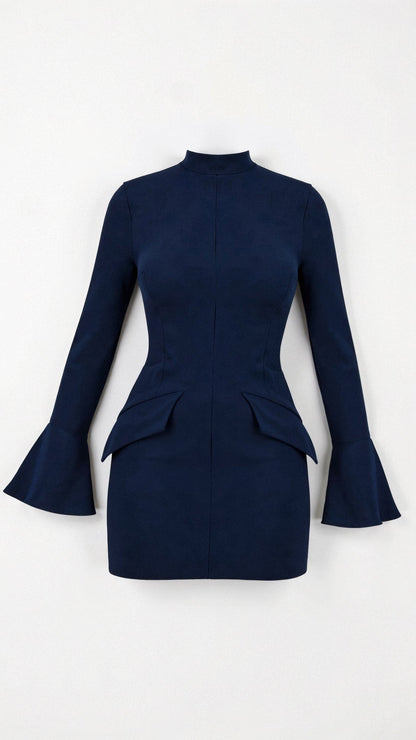 Elegantes Etuikleid Schwarz | Businesskleid mit Langarm