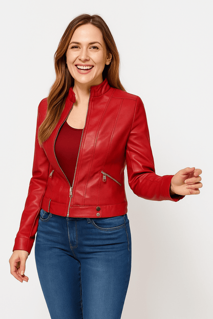 Elegante Jacke im Biker-Stil – Kurzjacke mit Reißverschluss und Stehkragen