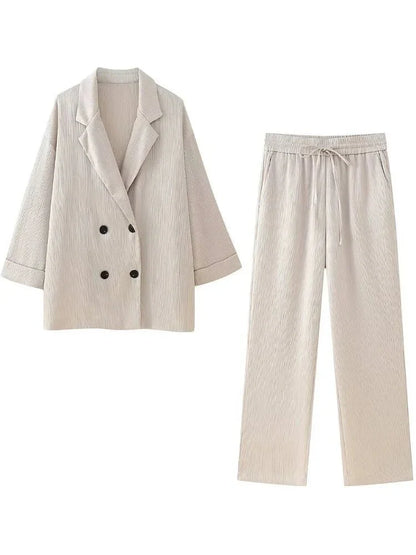 Elegantes Zweiteiler Set mit Blazer und weiter Hose – Moderner Business- & Freizeitlook