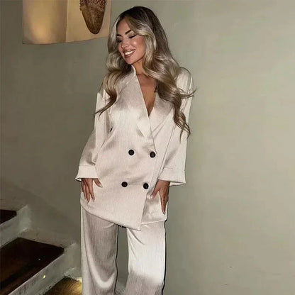 Elegantes Zweiteiler Set mit Blazer und weiter Hose – Moderner Business- & Freizeitlook