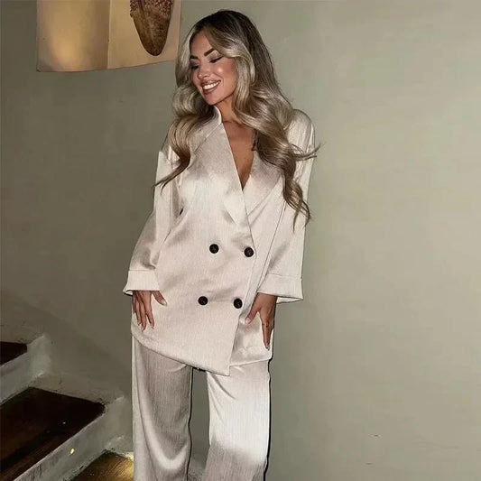 Elegantes Zweiteiler Set mit Blazer und weiter Hose – Moderner Business- & Freizeitlook