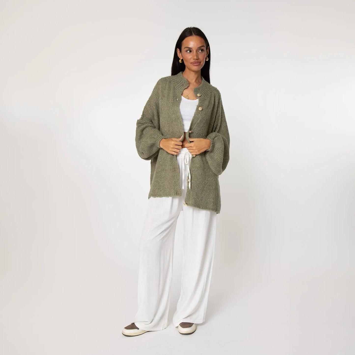 Bella | Übergroße Strick-Cardigan mit Goldknöpfen