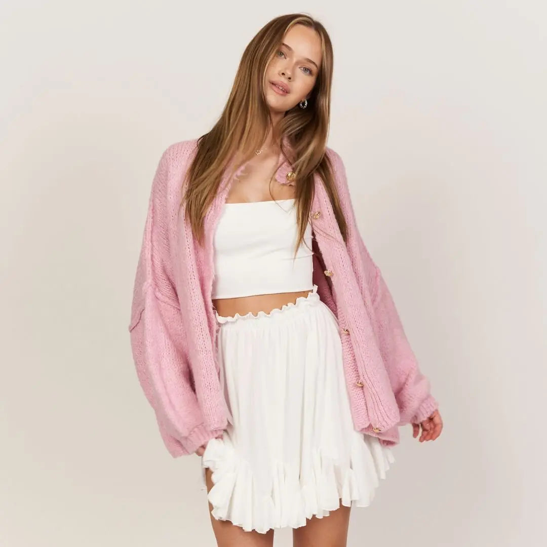 Bella | Übergroße Strick-Cardigan mit Goldknöpfen