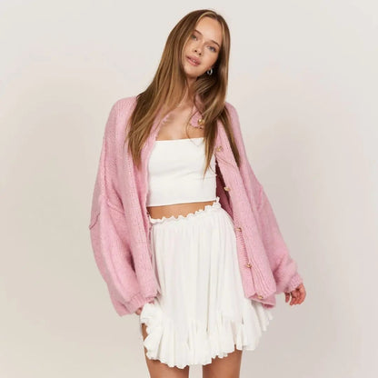 Bella | Übergroße Strick-Cardigan mit Goldknöpfen