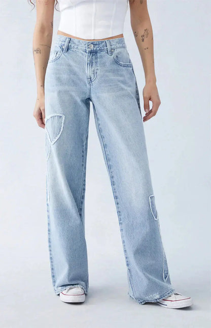 Trendige Wide-Leg Jeans mit Herz-Patch-Details