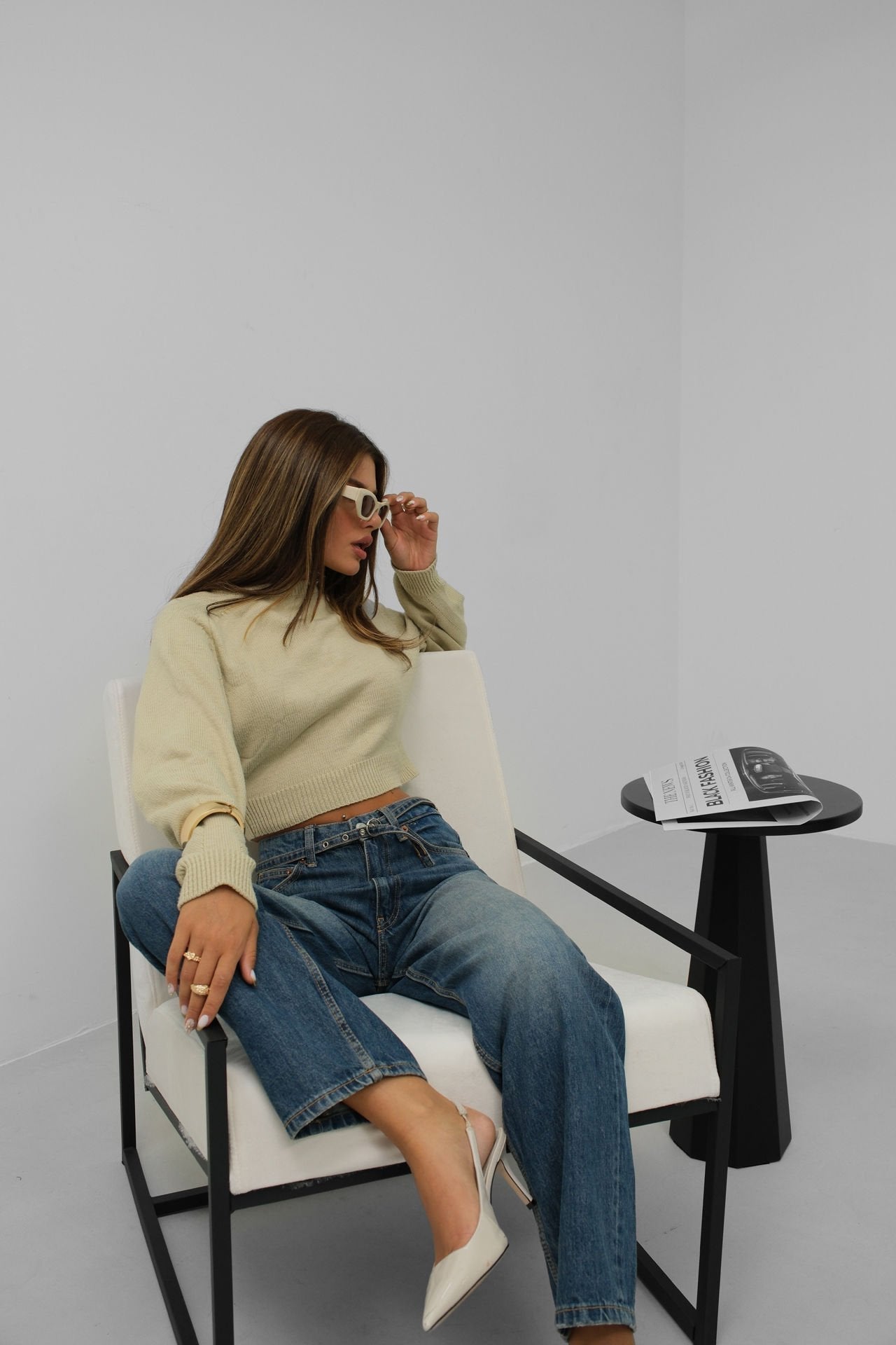 Johanna | Beiger Damen-Crop-Pullover mit Raglanärmeln