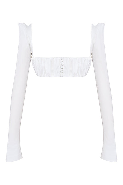 Dagny | Weißes Oberteil mit Puffärmeln und Minirock mit Schleife