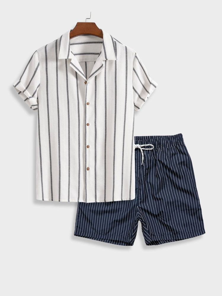 Maritimes Herren Sommer-Set | Gestreiftes Hemd & Shorts