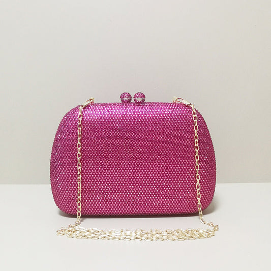 Lily | Glitzernde Abendtasche mit pinkfarbenen Strasssteinen – Elegante Clutch für Damen mit Kugelverschluss