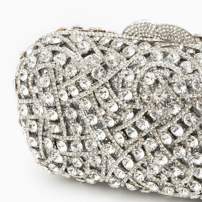 Valentina | Silberne Clutch mit Kristallbesatz – Glitzernde Abendtasche für Damen mit funkelndem Strass