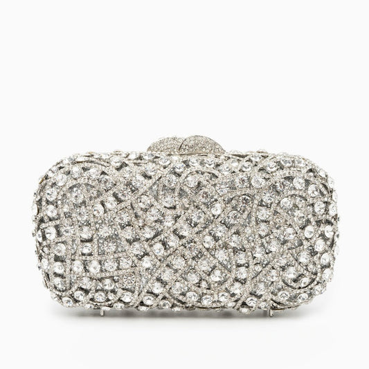 Valentina | Silberne Clutch mit Kristallbesatz – Glitzernde Abendtasche für Damen mit funkelndem Strass