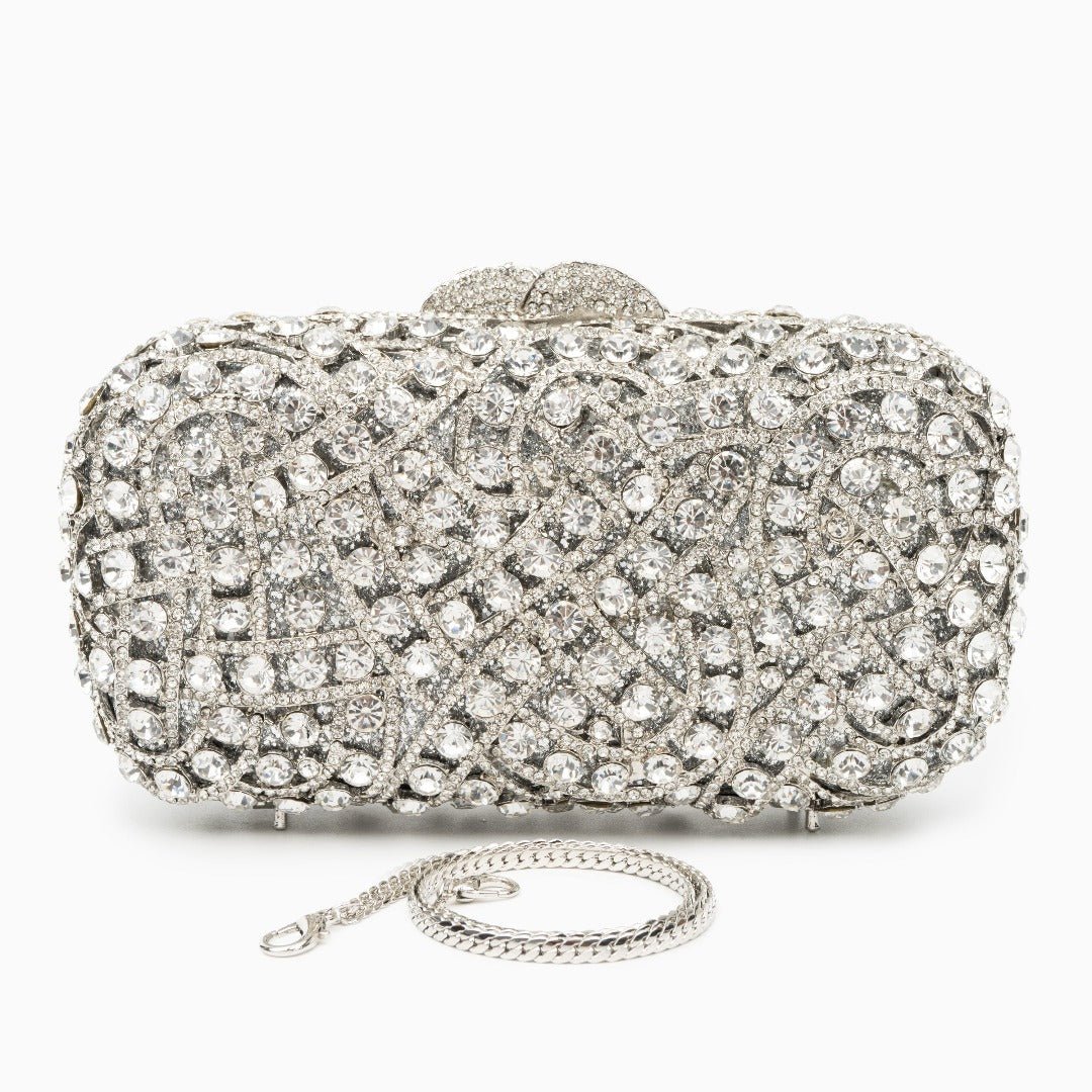 Valentina | Silberne Clutch mit Kristallbesatz – Glitzernde Abendtasche für Damen mit funkelndem Strass