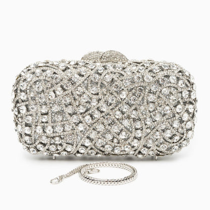 Valentina | Silberne Clutch mit Kristallbesatz – Glitzernde Abendtasche für Damen mit funkelndem Strass