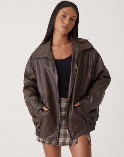 Sophia | Oversized PU-Lederjacke Damen – Modischer Look, Hochwertiges Kunstleder
